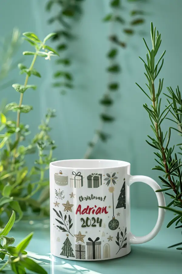 Taza Personalizable de Navidad "Christmas 2024" - Diseño Navideño con Árboles y Regalos - Imagen 8