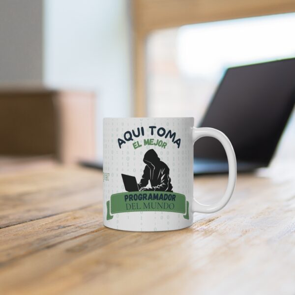 Taza de cerámica blanca personalizada para desarrolladores e informáticos.
